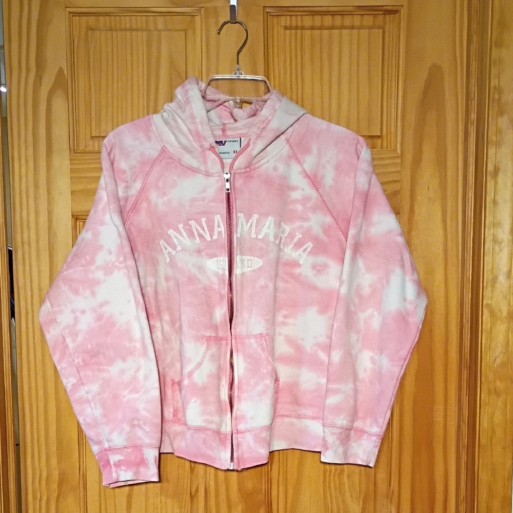 MV Sport Pink & White Tie-Dye Zip Hoodie